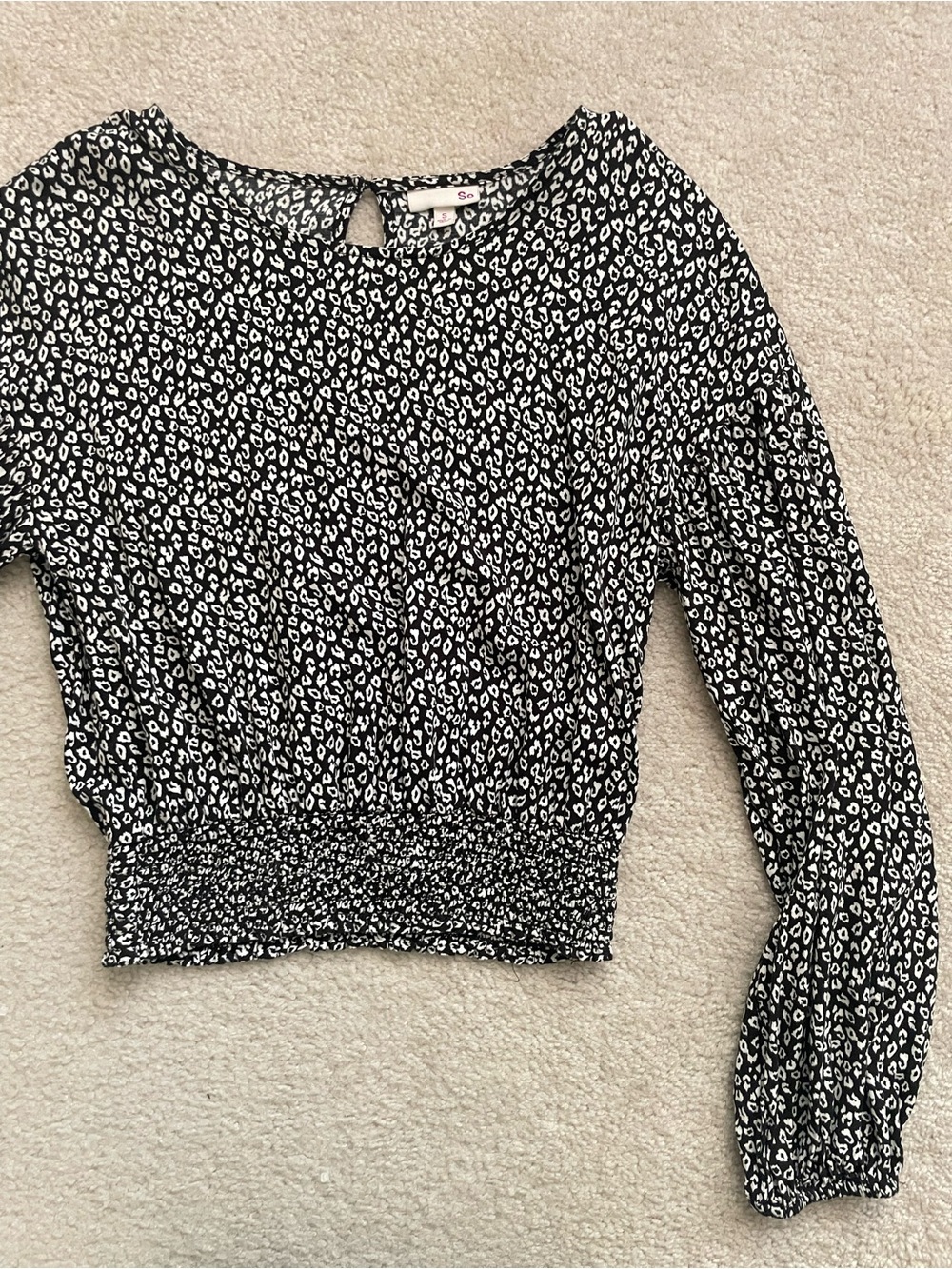 Smocked Hem Black & White Leopard Print Women’s Date Night Top